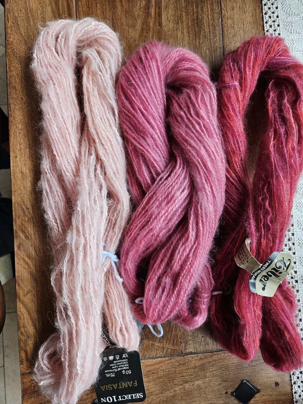 Handspun Organic Hand-Dyed Pink & Rose Yarn Trio